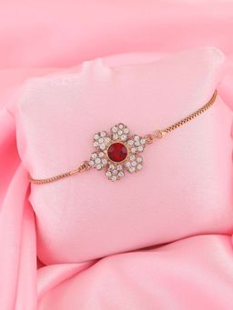 Estele - Gold Plated Holy Floral Bracelet with Austrian Red and White Crystals for Women