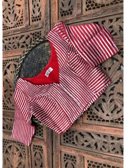Palash - Red Chanderi Stitched Blouse with Silver Gota