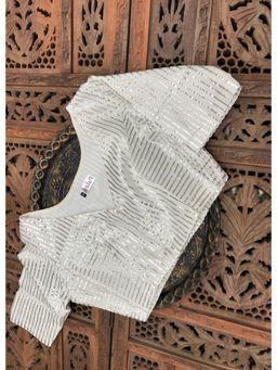 Palash - White Chanderi Stitched Blouse with Silver Gota