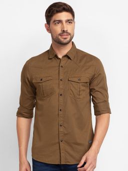 Spykar - Brown Cotton Full Sleeve Plain Shirt For Men