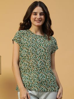 Oxolloxo - Women Green Floral Print Round Neck Top