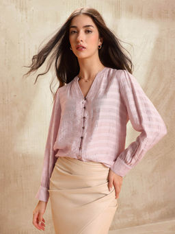 U.S. POLO ASSN. - Women Pink Polyester Self Design Shirt