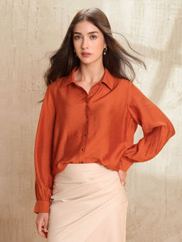 U.S. POLO ASSN. - Women Rust Polyester Self Design Shirt