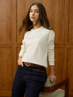 U.S. POLO ASSN. - Women White Cotton Printed Sweatshirt
