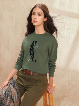 U.S. POLO ASSN. - Women Green Cotton Printed Sweatshirt