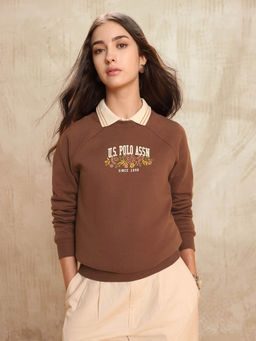 U.S. POLO ASSN. - Women Brown Cotton Printed Sweatshirt