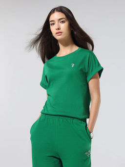 U.S. POLO ASSN. - Women Green Cotton Solid T-Shirt