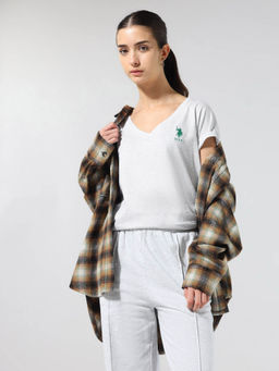 U.S. POLO ASSN. - Women Grey Cotton Solid T-Shirt