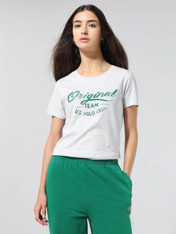 U.S. POLO ASSN. - Women Grey Cotton Printed T-Shirt