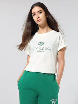 U.S. POLO ASSN. - Women White Cotton Printed T-Shirt