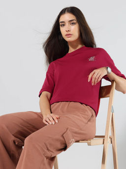 U.S. POLO ASSN. - Women Red Cotton Solid T-Shirt