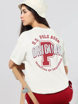 U.S. POLO ASSN. - Women White Cotton Printed T-Shirt