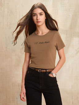 U.S. POLO ASSN. - Women Brown Cotton Printed T-Shirt