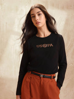 U.S. POLO ASSN. - Women Black Cotton Printed T-Shirt