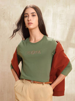 U.S. POLO ASSN. - Women Green Cotton Printed T-Shirt