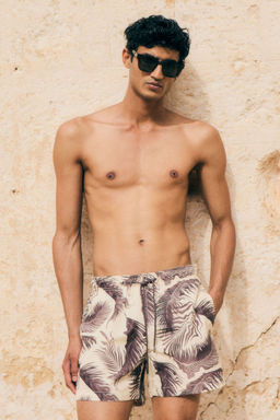 H&M - Men Beige Patterned Swim Shorts