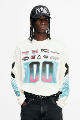 H&M - Men White Loose Fit Long-Sleeved Mesh Top