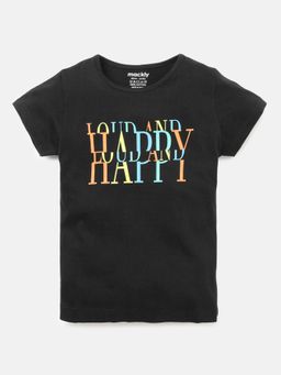 mackly - Girls Printed Black T-Shirt