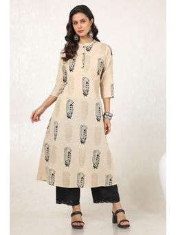 Soch - Womens Beige Cotton Flex Botanical Print Kurta