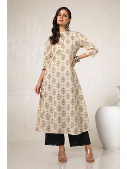 Soch - Womens Beige Cotton Flex Ethnic Motifs Kurta