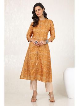 Soch - Womens Mustard Art Silk Bandhani Print Kurta