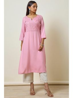 Soch - Womens Pink Rayon Embroidered Kurta