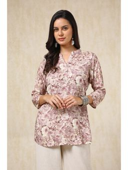 Soch - Womens Purple Rayon Slub Floral Print Tunic