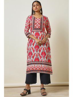 Soch - Womens Cream Linen Blend Abstract Print Kurta with Sequins Work