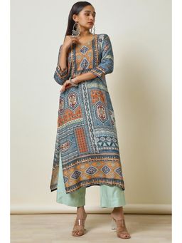 Soch - Womens Grey Viscose Muslin Ethnic Motifs Kurta with Stone Work