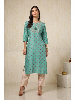 Soch - Womens Green Muslin Blend Floral Print Kurta