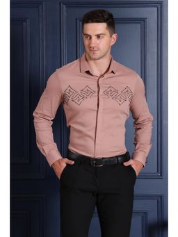 Pier seven - Men Cotton Blend Slim Fit Full Sleeves Shirt - Nude