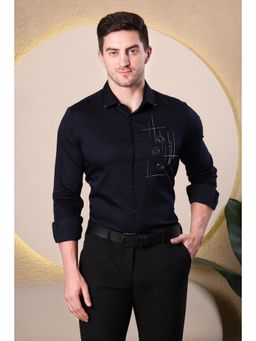 Pier seven - Men Men’s Cotton Blend Slim Fit Shirt - Navy Blue