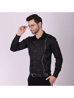Pier seven - Men Cotton Blended Mix n Match Slim Fit Shirt - Black