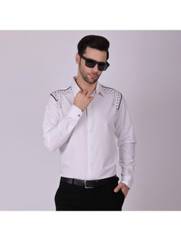 Pier seven - Men Studded Shoulder Party Shirt - White