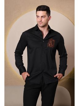 Pier seven - Men Regal Lion Embroidered Shirt - Black