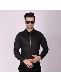 Pier seven - Men Premium Satin Slim Fit Shirt - Black