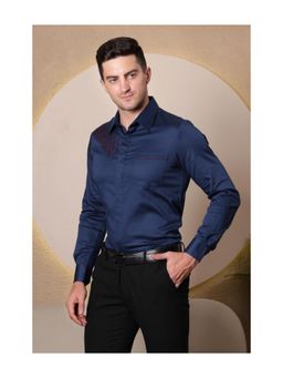 Pier seven - Men Polycotton Slim Fit Shirt - Navy Blue