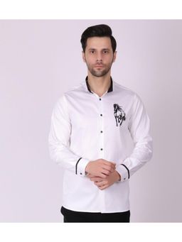 Pier seven - Men White Embroidered Party Shirt - White