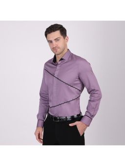 Pier seven - Men Signature Cotton Blend Lace & Beads Work Slim Fit Shirt - Mauve