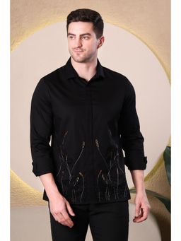 Pier seven - Men Premium Satin Slim Fit Shirt - Black