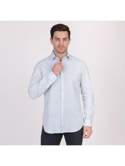 Pier seven - Men Ethnic Cotton Slim Fit Shirt - Blue