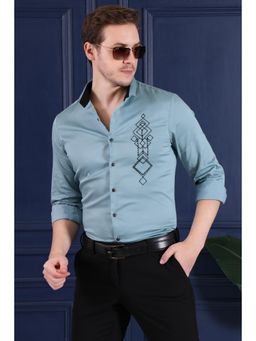 Pier seven - Men Party Wear Satin Designer Shirt - Blue