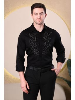 Pier seven - Men Cotton Blend Slim Fit Full Sleeves Shirt - Black