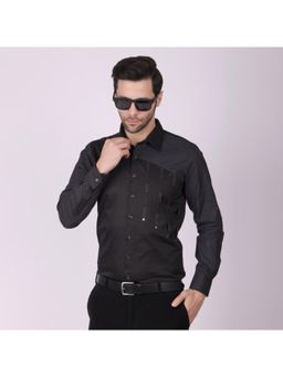Pier seven - Men Slim Fit Party Wear Designer Shirt - Black