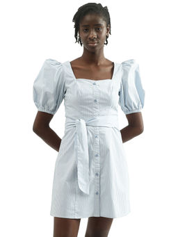 United Colors of Benetton - Women Striped Square Blue Neck Dress