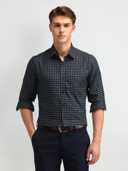 Arrow - Navy Blue Manhattan Slim Fit Checked Shirt