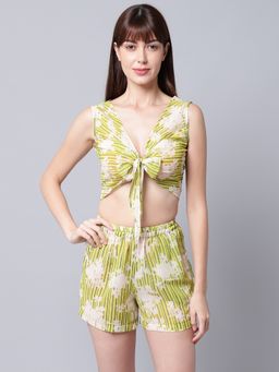 AOBA - Women Green & White Printed Beachwear Set