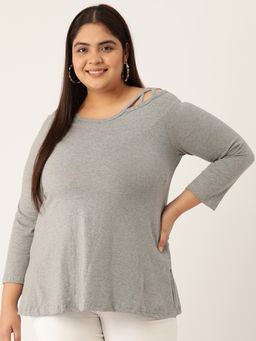 theRebelinme - Plus Size Womens Light Grey Solid Color Cotton Knitted Top