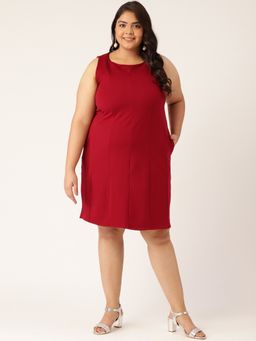 theRebelinme - Plus Size Womens Maroon Solid Color Knitted Sheath Dress