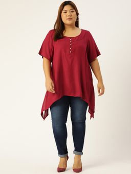 theRebelinme - Plus Size Womens Maroon Solid Color High-low Longline Top